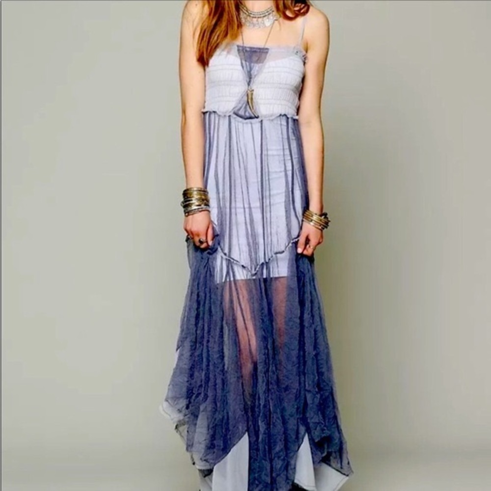 SUPER RARE Free People Intimately Free Sheer Boho Raw Tulle Maxi Dress Size XS